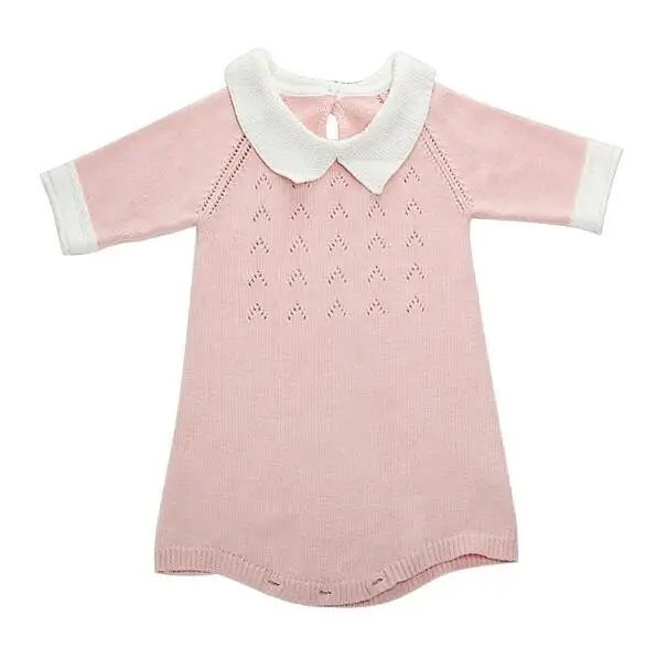 Детский комбинезон; платье для девочек; Хлопковый вязаный комбинезон «кроше» для маленьких девочек; Детский комбинезон с рукавом «Семь» для новорожденных; платье-свитер для малышей - Цвет: Розовый