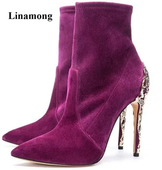 

2018 trendy over ankle unique decoration solid color thin heels Simple versatile soft and comfortable high heels boots