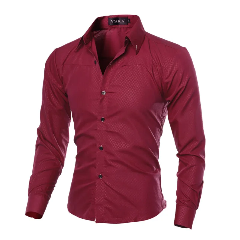 5XL размера плюс брендовая Хлопковая мужская одежда, однотонные мягкие мужские рубашки с длинным рукавом, мужские рубашки, Повседневная облегающая одежда, Лидер продаж - Цвет: 5912 red