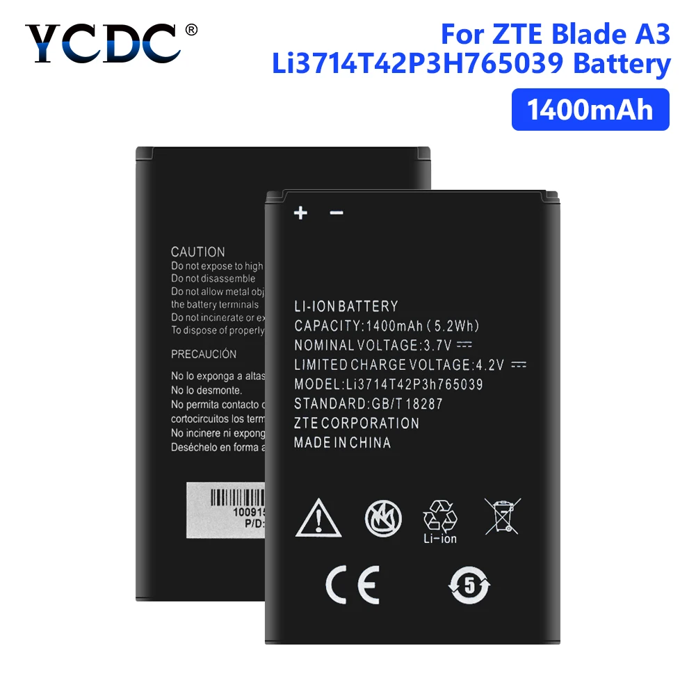 Перезаряжаемая литий-полимерная батарея для телефона 1400 мАч батареи Li3714T42P3H765039 батарея для zte Blade A3 T220 AF3 A5 AF5