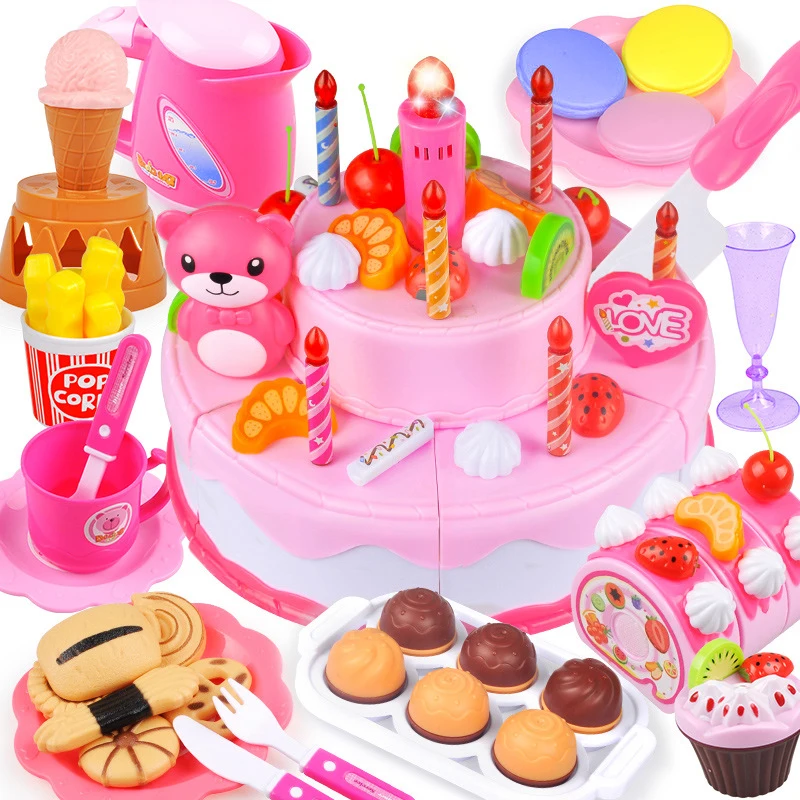 37-80 шт. DIY фруктовая резка ролевые игры торт ко дню рождения девочки Кухонные Игрушки для еды Cocina De Juguete розовый голубой игрушки подарки для детей