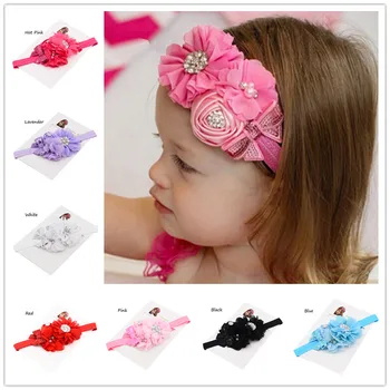 

24pcs Luxury Hair bows Baptism Headband Gift Cute Pearl hair flower headbands s hairbow Elastic Hair band