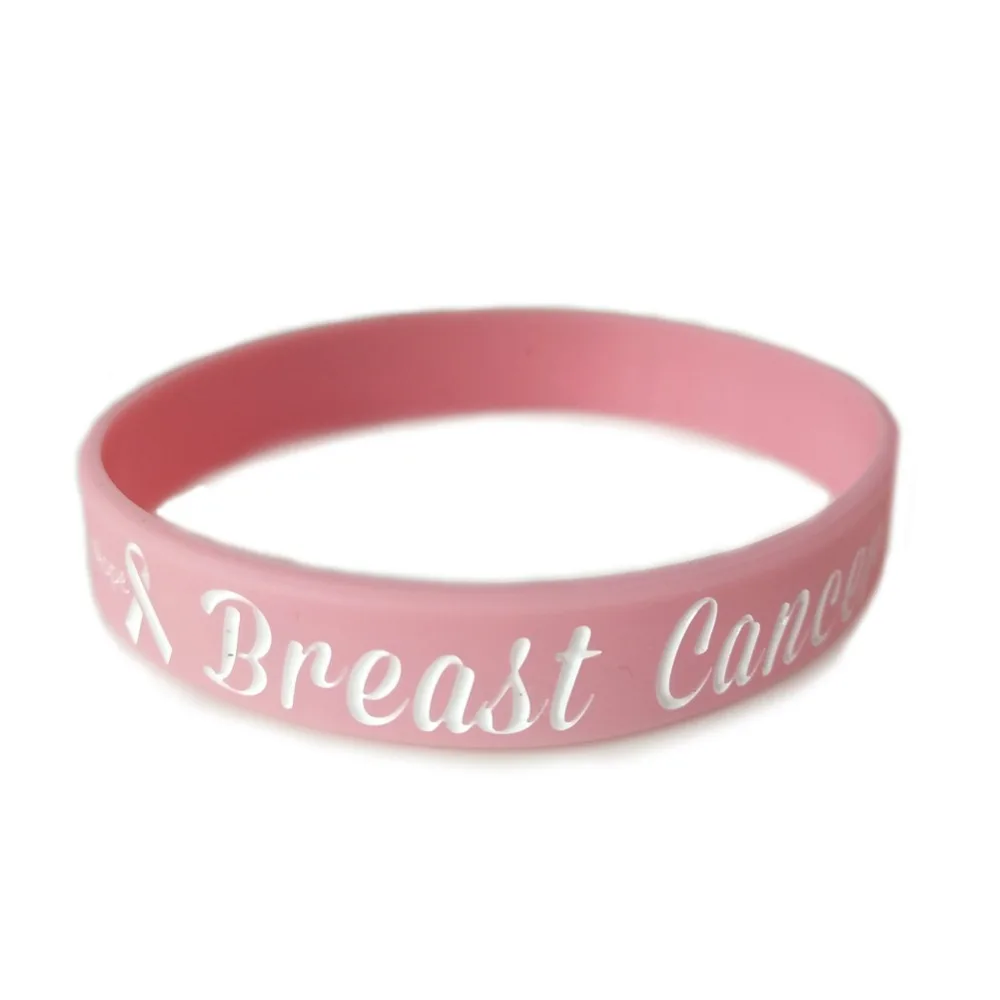 

Breast Cancer Awareness Silicone Rubber Bracelet Pink Ribbon ID Wristband Bracelet For Women