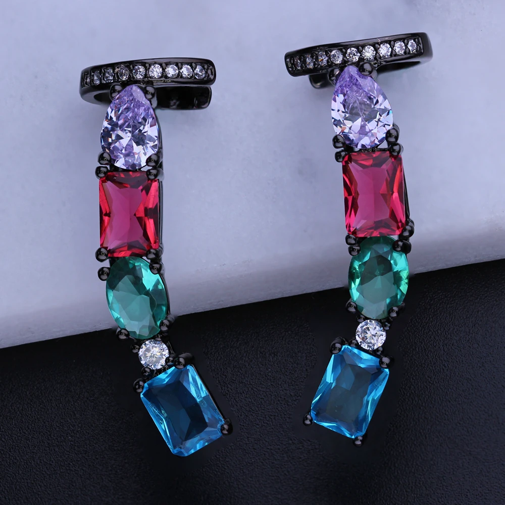 Newranos Multicolor Women Stud Earrings Natural Colorful Stone Earrings Ear Cuff Clip On Ear
