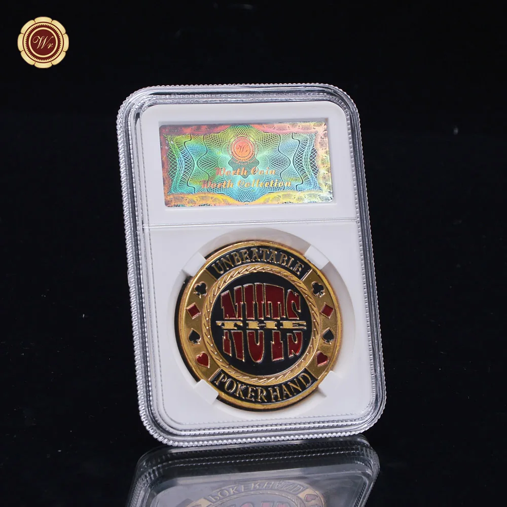WR редкая покерная Золотая монета памятная монета бизнес подарок казино покерная монета карта защита с небольшой пластиковой коробкой как сувениры - Цвет: Coin 10