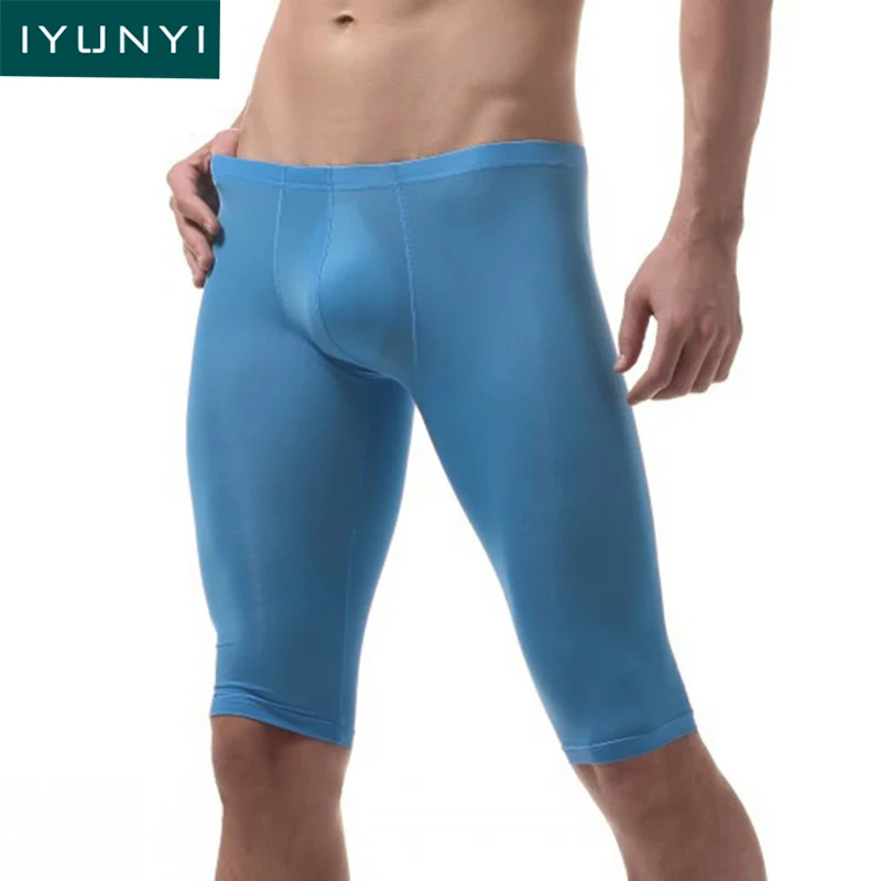 

IYUNYI Men's Ice Silk Boxer Shorts Sleep Bottoms Pajama Short Pants Casual Nightwear Thin Breathable Men Bikini Long Boxers