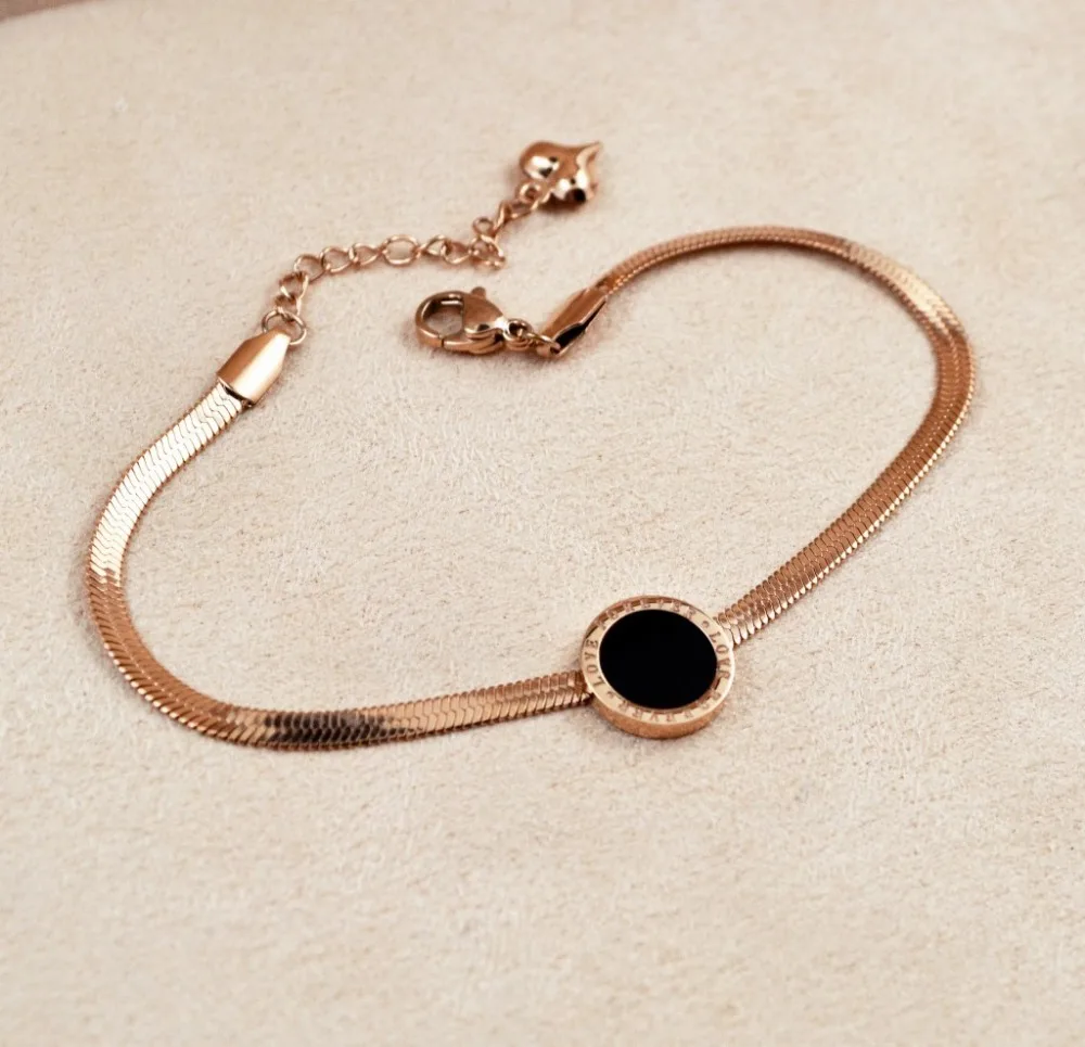

New Arrival High Quality Black Round Titanium Steel Rose gold color Women Bracelet /Trendy Women Bracelet & Bangle Jewelry