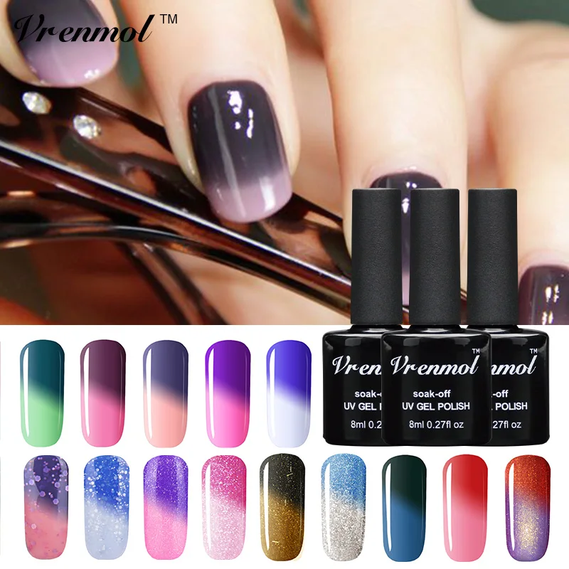 

Vrenmol 1pcs Temperature Color Changing Soak Off UV Gel Colors Verniz Lacquer Thermal Mood Changing Gel Nail Polish