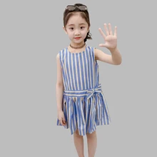 Платье для девочек, повседневное стильное летнее платье в полоску для девочек костюм для девочек-подростков 6, 8, 10, 12, 13, 14 лет