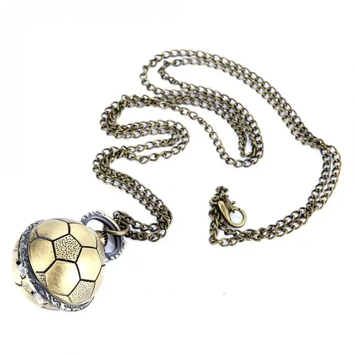 Ретро шаблон "футбольный мяч" бронзовые круглые кварцевые карманные часы с цепочкой ожерелье ювелирные подарки GDD99
