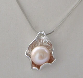 

Jew2740 12mm Pink Freshwater cultured pearl Silver Leaf pendant Hot