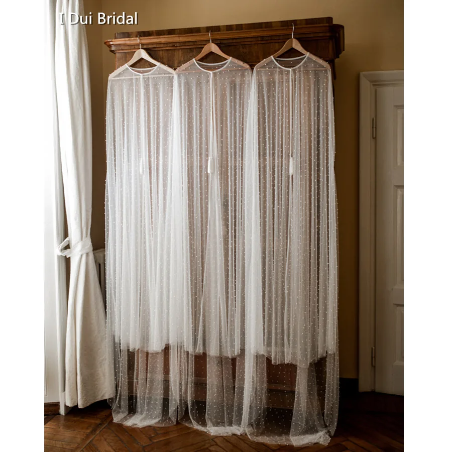

Pearl Tulle Bridal Cape Wedding Shawl 2 Meter Long Wedding Illusion Scarf Boho Wedding Accessory