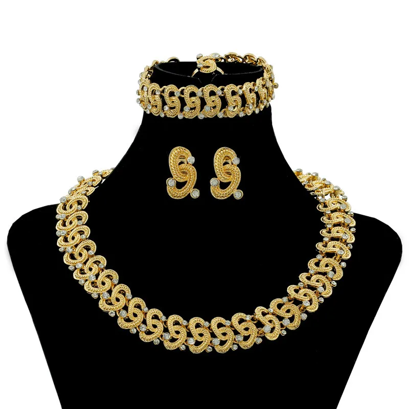 

2019 Charm Bridal Jewelry Nigeria Wedding African Beads Jewelry Sets Brand Women Fashion Dubai Gold Crystal Jewelry Wholesale