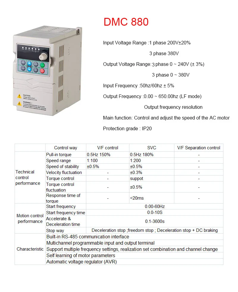 DMC880 мини-преобразователь частоты 0,75 1,5 2.2kw 220 В однофазный 380V 3-фазовый Вход частотный инвертор VFD