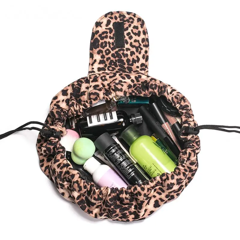 Leopard Cosmetic Bag Faux Suede Drawstring Makeup Case Women Travel Make Up Organizer Storage ...