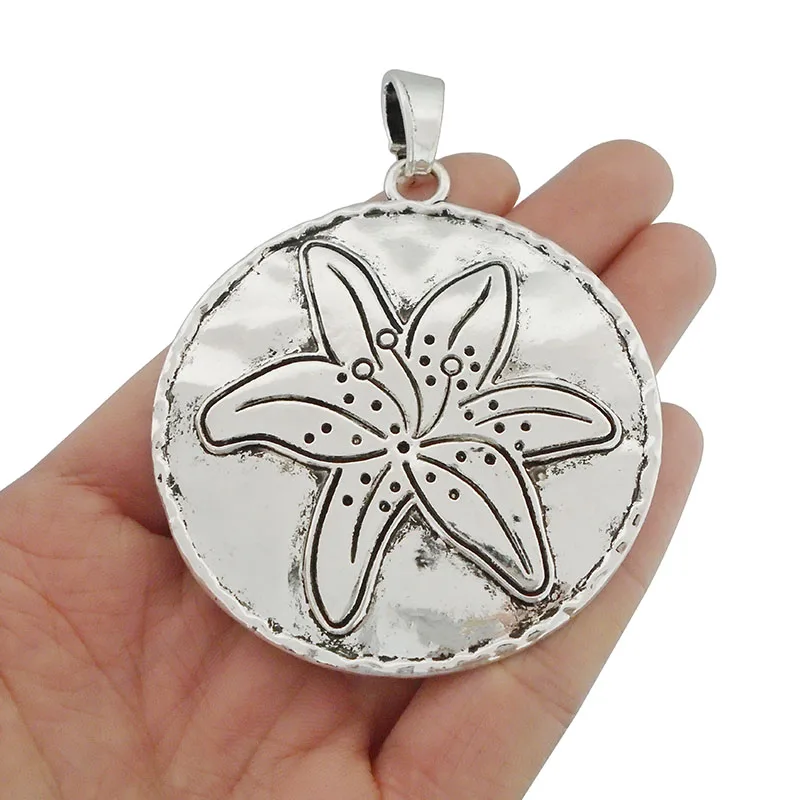 

3 x Antique Silver Tone Large Lily Flower Charms Pendants for Necklace Jewelry Making Findings 77x61mm