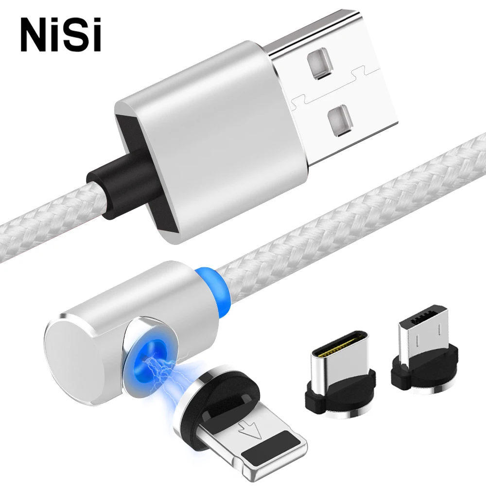 

NISI 1M LED Magnetic Charging Cable Micro USB for IPhone Samsung HTC Game L Shape 8Pin IOS Type C USB-C 90 Degree Charger Cable