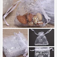 100 шт полупрозрачные сумки из органзы с принтом снежинки 7X9 см рождественские на шнурке Подарочный мешочек для украшений упаковочные мешочки сумочки оптом