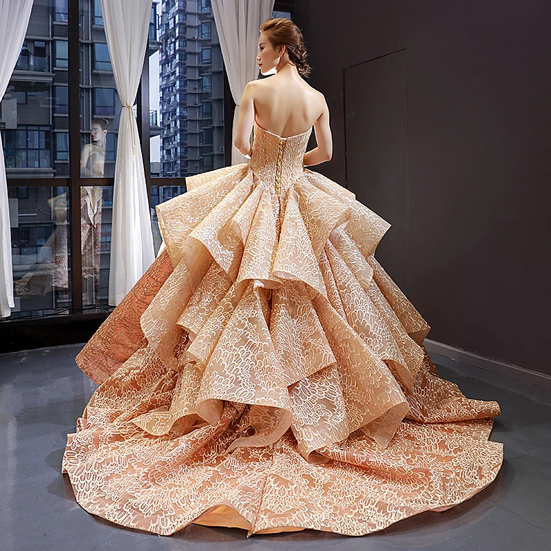 Plus Size Maternity wedding Dress fashion elegant Wedding Gown Bridal dress champagne / deep gold tube top Robe De Mariee