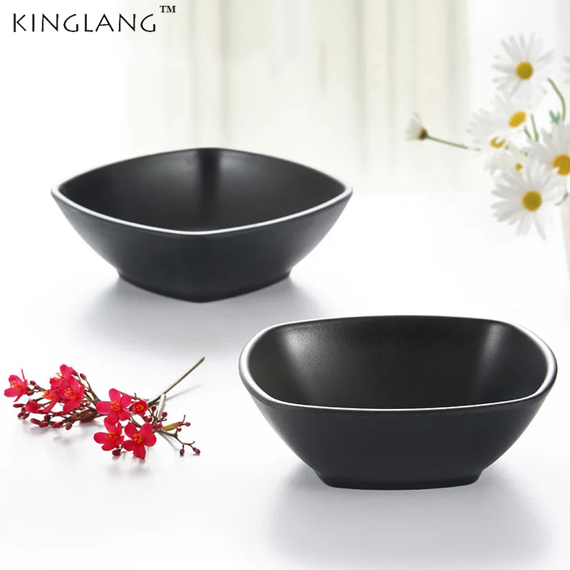 

Japanese design matt black tableware seasoning bowl square plastic CONGEE soup rice dipping bowl for kaiteen
