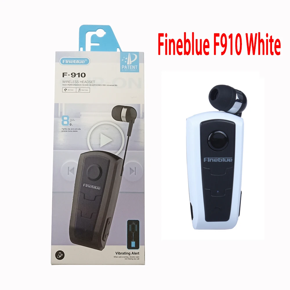 Fineblue F910 Мини Портативный беспроводной Bluetooth наушники гарнитура в ухо вибрирующее оповещение носить клип Hands Free для телефона - Цвет: Original box White