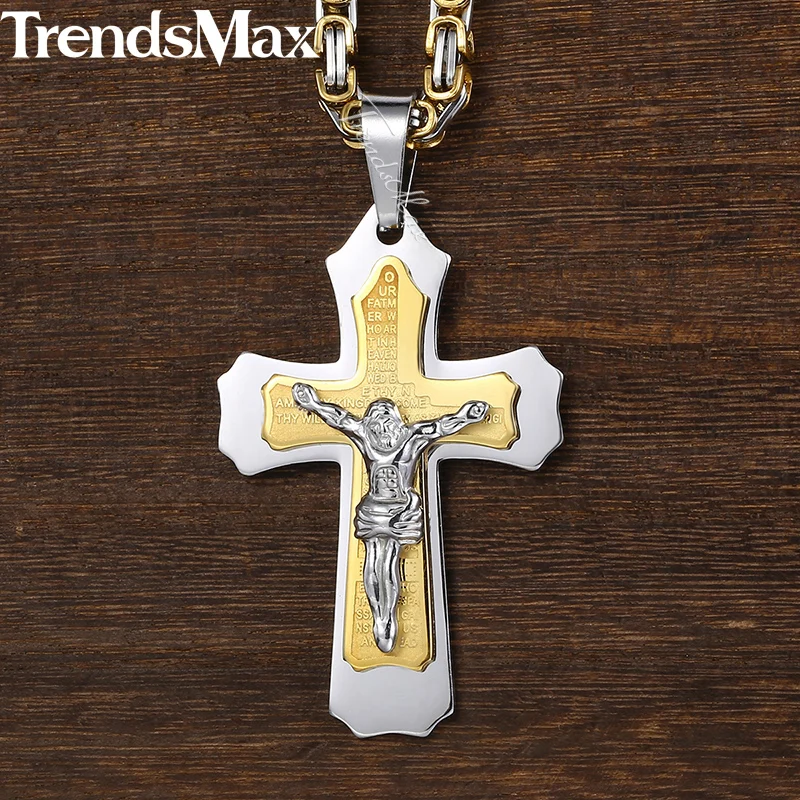 Цепочка мужская Византийская из нержавеющей стали с крестом Иисуса|jesus pendant|men