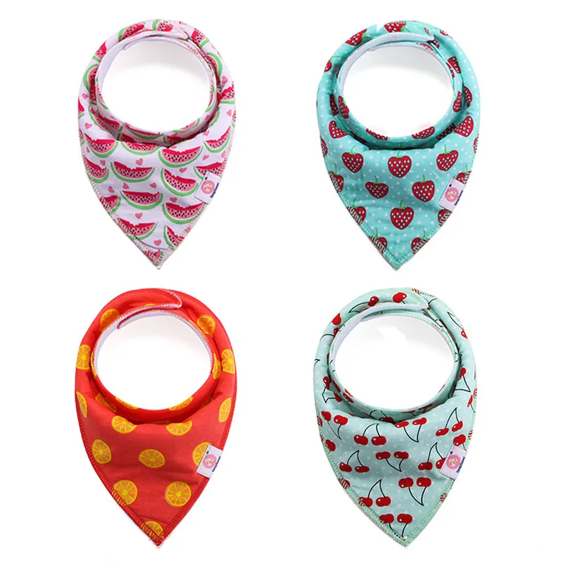 Teenster Bib Cartoon Printing Baby Bibs 4pcs/lot Pure Cotton Double-deck Fashion Burp Cloths Baby Cloth Bandana Bibs Cheap Stuff