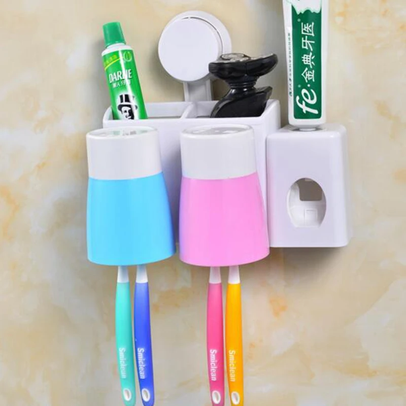 Elegant toothbrush holder set for bathroom plastic suction cup Three