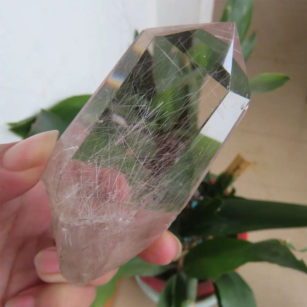 

101g New AAAA Natural White Rutilated Straight Hair Quartz Crystal Point Wand Reiki Healing Fortune Power Stone Mineral Specimen