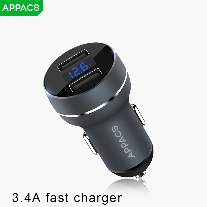 

APPACS 2 USB Car Charger Quick Charge 3.0 Car-Charger 3.4A Dual Ports 17W Mini Fast Car Quick Charger for iPhone Samsung Xiaomi