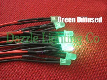 

100PCS Diffused Pure green 5mm round led DC12V Pre Wired led 20mm DIP LED indicator pre-wired light diode
