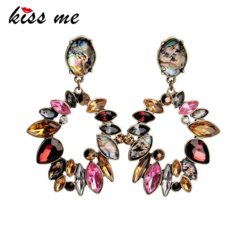 

KISS ME Jewelry KISS ME Elegant Colorful Rhinestone Big Round Earrings for Women Fashion Long Drop Earrings Accessories