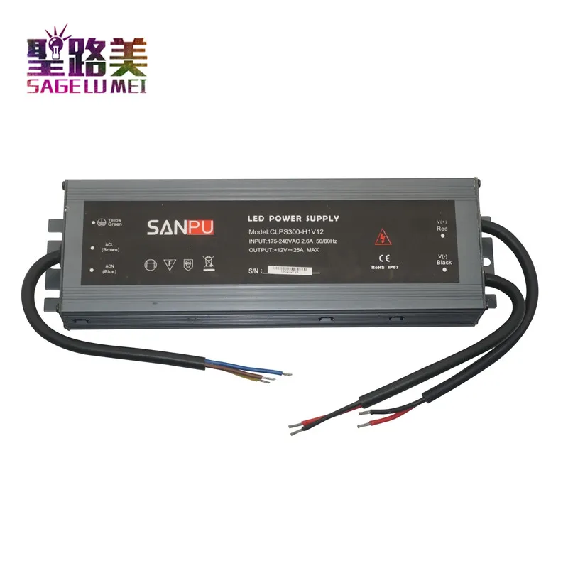 

SANPU 12V Power Supply Waterproof IP67 300W 230V 220V AC to DC12 Volt Lighting Transformer LED Driver Ultra Thin Slim For LEDs