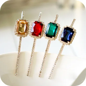 

(2 PCS/LOTS) Fancy Geometry Crystal Hair Clip Jewelry Rhinestone Hairpin Women Mix Color Big Hair Accessories