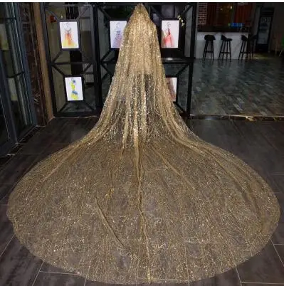 Velo bulingbuling brillante cola larga de oro novias de boda lujo velo de boda blanco capilla tren largo ropa de novia - 1