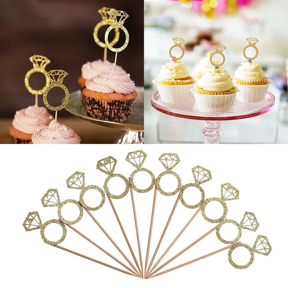 20pcs/lot Glitter Diamond Ring Cupcake Cake Toppers Wedding Birthday