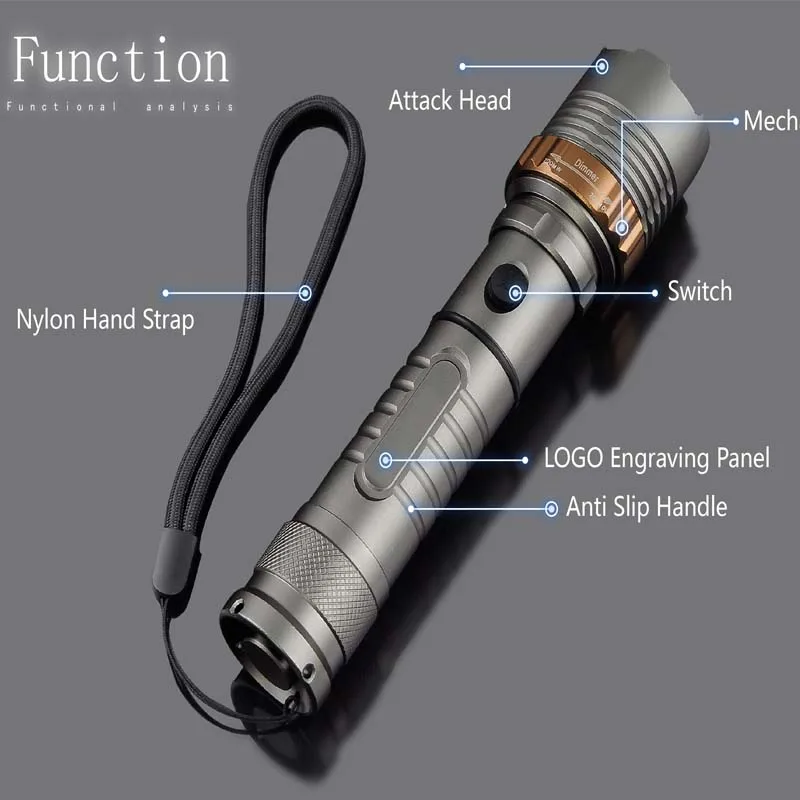 8000lm T6 LED Flashlight Torch Rechargeable Lantern Hunting FlashLight for 18650/AAA battery direct charge