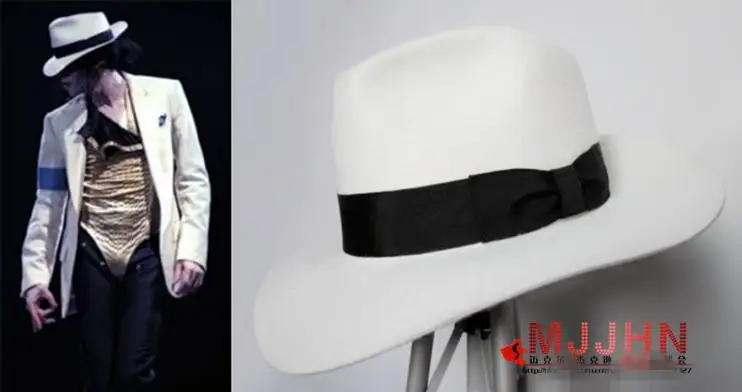 MJ Майкл Джексон Гладкий Criminal с именем белый FEDORA шерсть шляпа Trilby коллекция - Цвет: Size 59CM