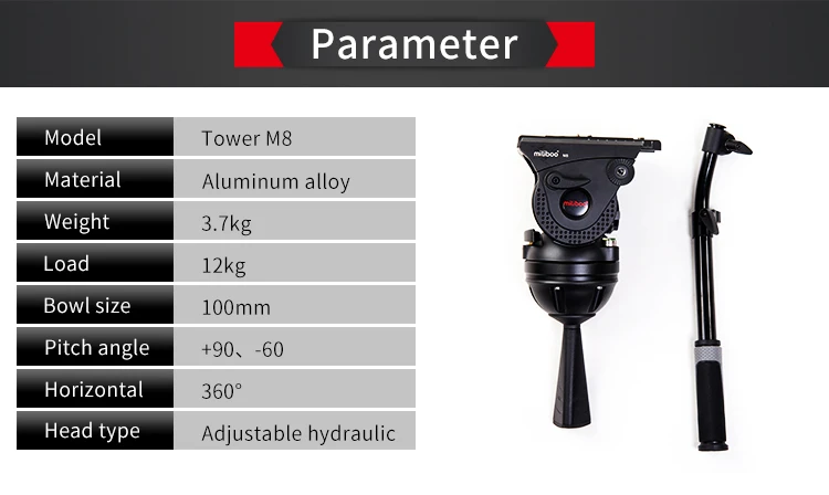 Miliboo M8 профессиональная трансляция Кино Видео жидкости головки нагрузки 15 кг сверхмощный штатив камера стенд с 100 мм чаша