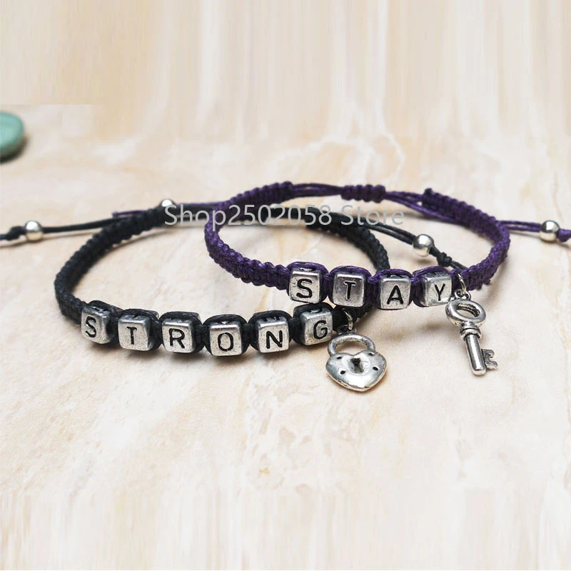 Pulsera para parejas con cerradura de brazalete de "Stay Strong Loves", de de boda|jewelry presentation|jewelry amberjewelry message - AliExpress