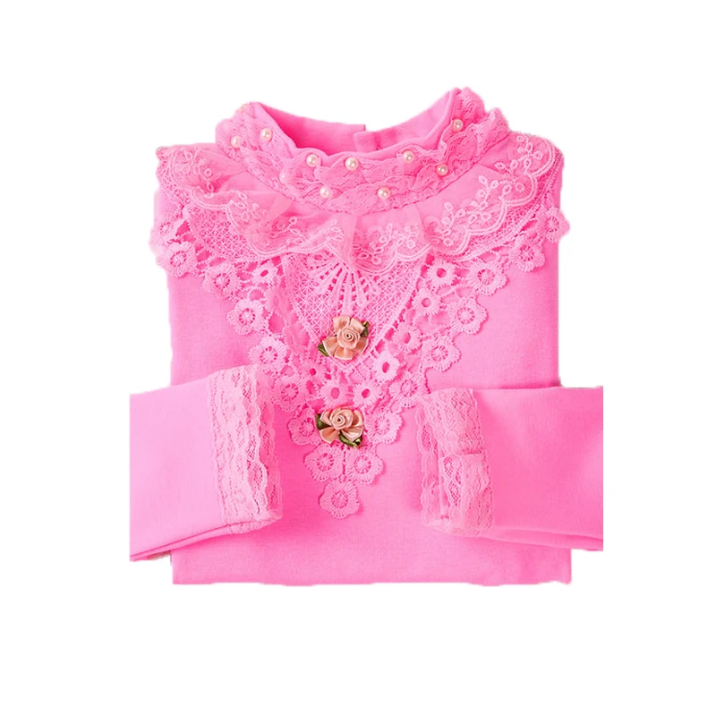 

3-13T Girls Long Sleeve T shirt Fashion White Lace Floral Bottom Blouse Shirt Tops For Autumn & Spring T-shirt For girls