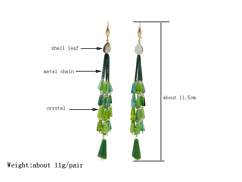 Роскошные богемные серьги с кисточками, хрустальные бусины, висячие серьги, ручная работа, длинные серьги-цепочки, ракушка, лист, модное ювелирное изделие