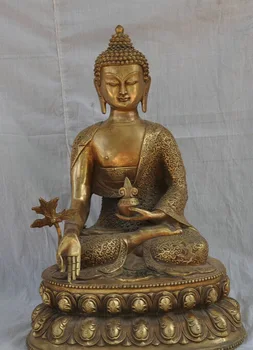 

song voge gem 18" Folk Tibet Brass Buddhism Shakyamuni Sakyamuni Medicine Buddha Seat Statue