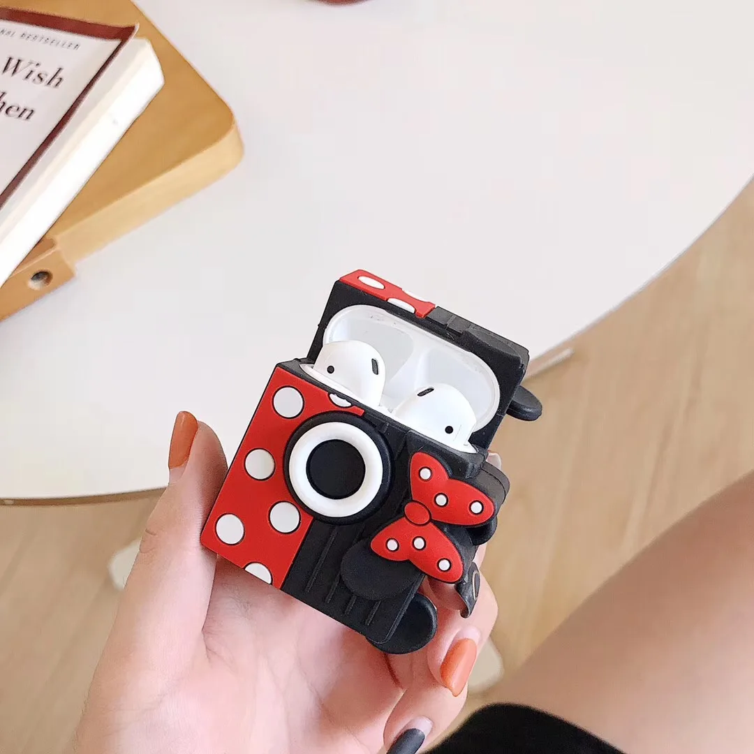 

3D Minnie camera Soft silicone Case For Apple Airpods Cute Cartoon doll For Airpods Wireless Bluetooth Earphone Cover Coque box
