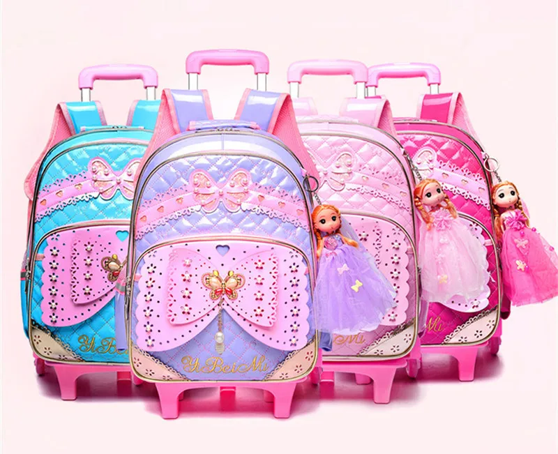 Детский школьный ранец на колесиках для девочек, набор для багажа, колесная книга, рюкзак, последние съемные детские школьные сумки с 2/6 колесами, лестницы