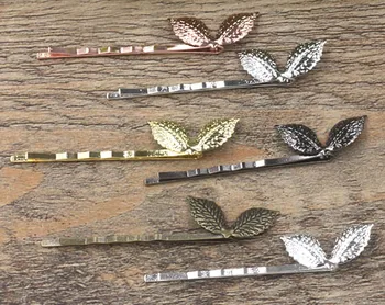 

15*27mm Vintage Leaf Shape Bobby Hairpins Blanks Findings Cabochon Bases DIY Women's Bride Hair Clips Making Multi-color