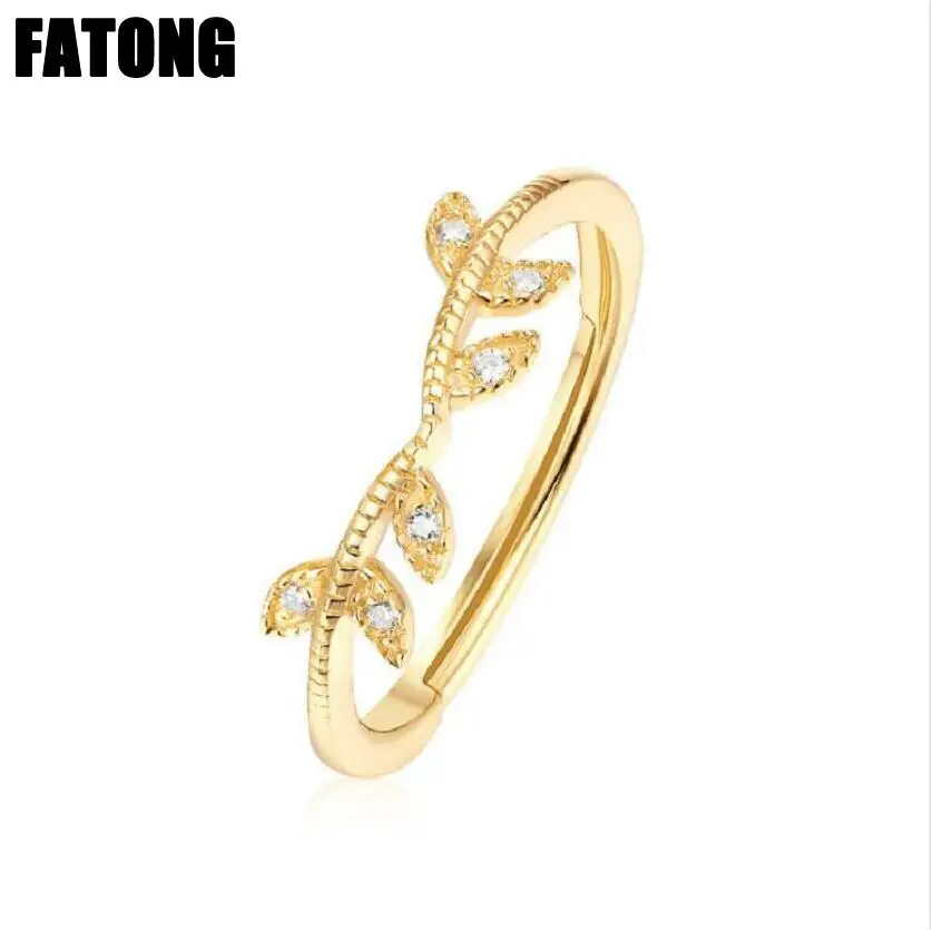 

Japan and South Korea light luxury olive branch inlaid zircon leaves can be combined ring female models 925 silver ring J0352