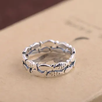 

925 Silver Fishes Rings for Men Women Jewelry Animal 100% Real S925 Sterling Thai Silver Ring Size 6-11