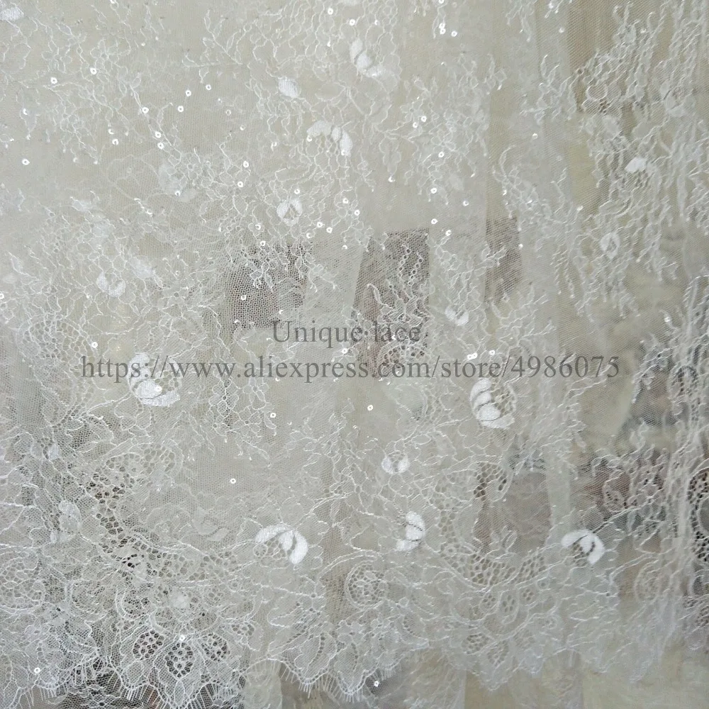 Новая мода Шантильи кружевная ткань Тайвань высокое качество свадебное платье кружева с блестками гипюр кружева 130 см Ширина