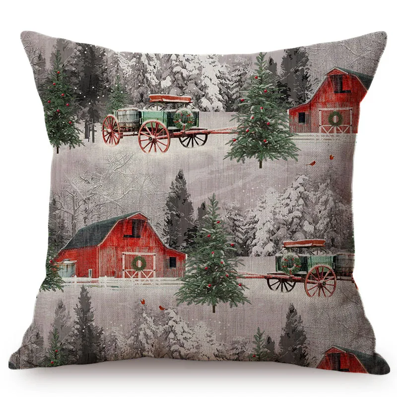 Американский стиль, Рождество, Год, украшение для дома, наволочка для подушки, винтажное здание, снежинка, дерево Холли, наволочка для подушки